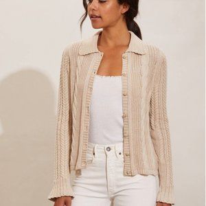 American Eagle Woven Creme Off-white Collar Long Sleeve Sweater Button-Up